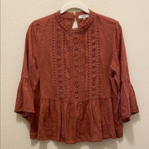 KENSIE 3/4‎ sleeves with peplum in rust